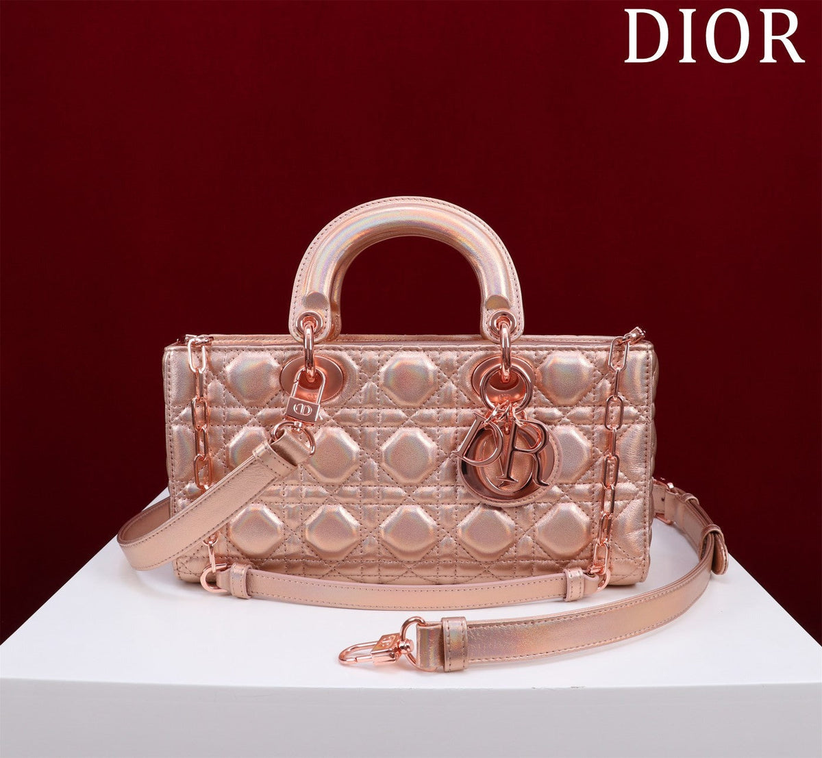 medium lady d-joy 26 rose metalic lambskin