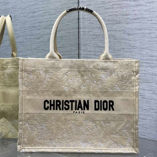 CD Small Dior Book Tote Scotland’s National Flower Pattern Beige Cotton