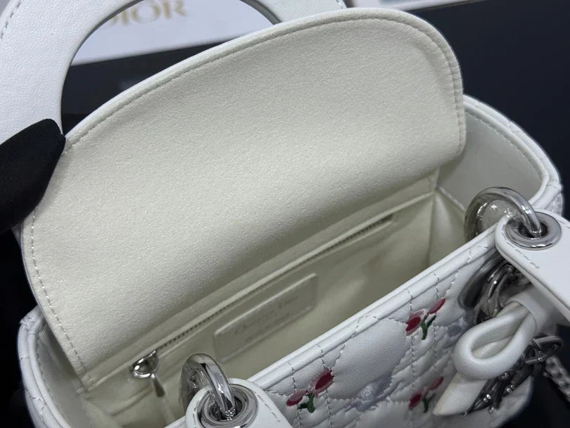 Dior 2026 Bird Flower Bag 17cm White Lambskin 158728
