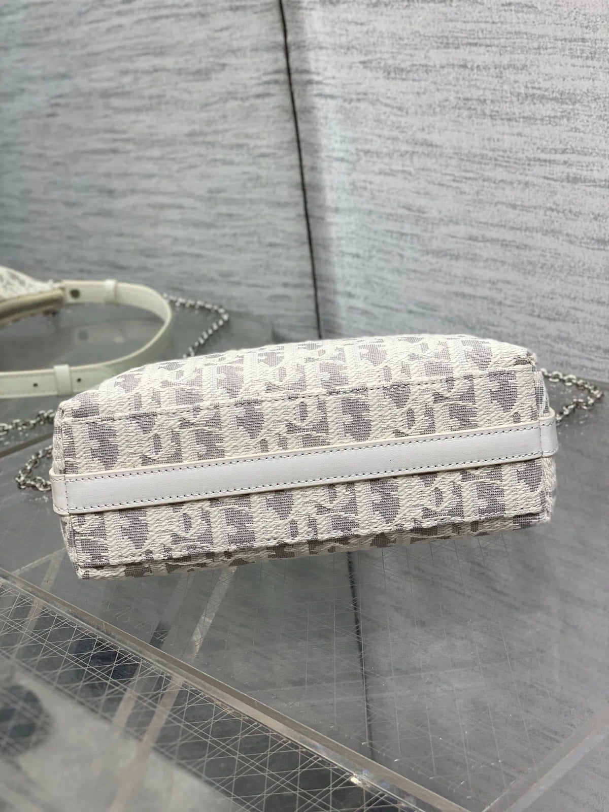 CD Diorling 19cm Bag White Grey Cotton Calfskin 289144