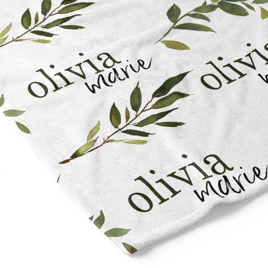 Olive Leaf Personalized Toddler Blanket